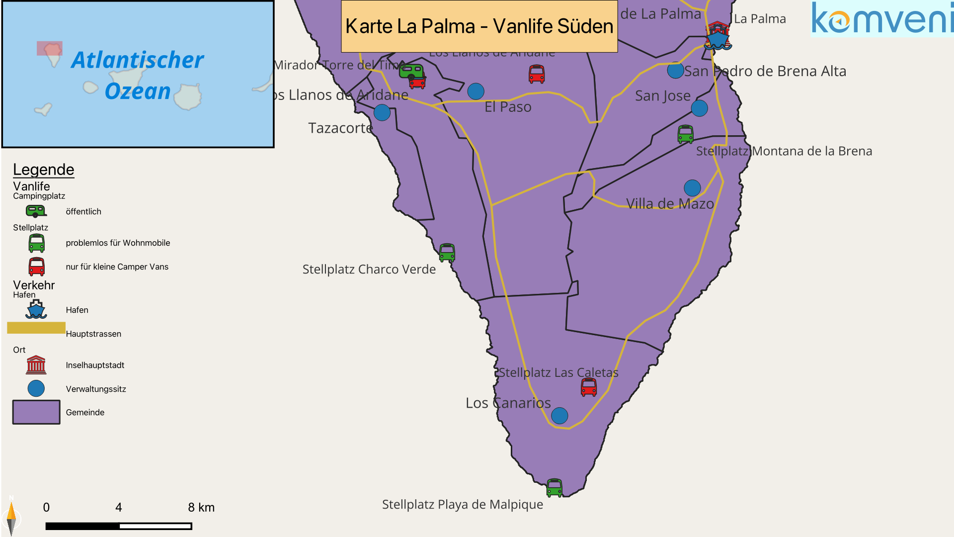 Karte La Palma Vanlife Süden