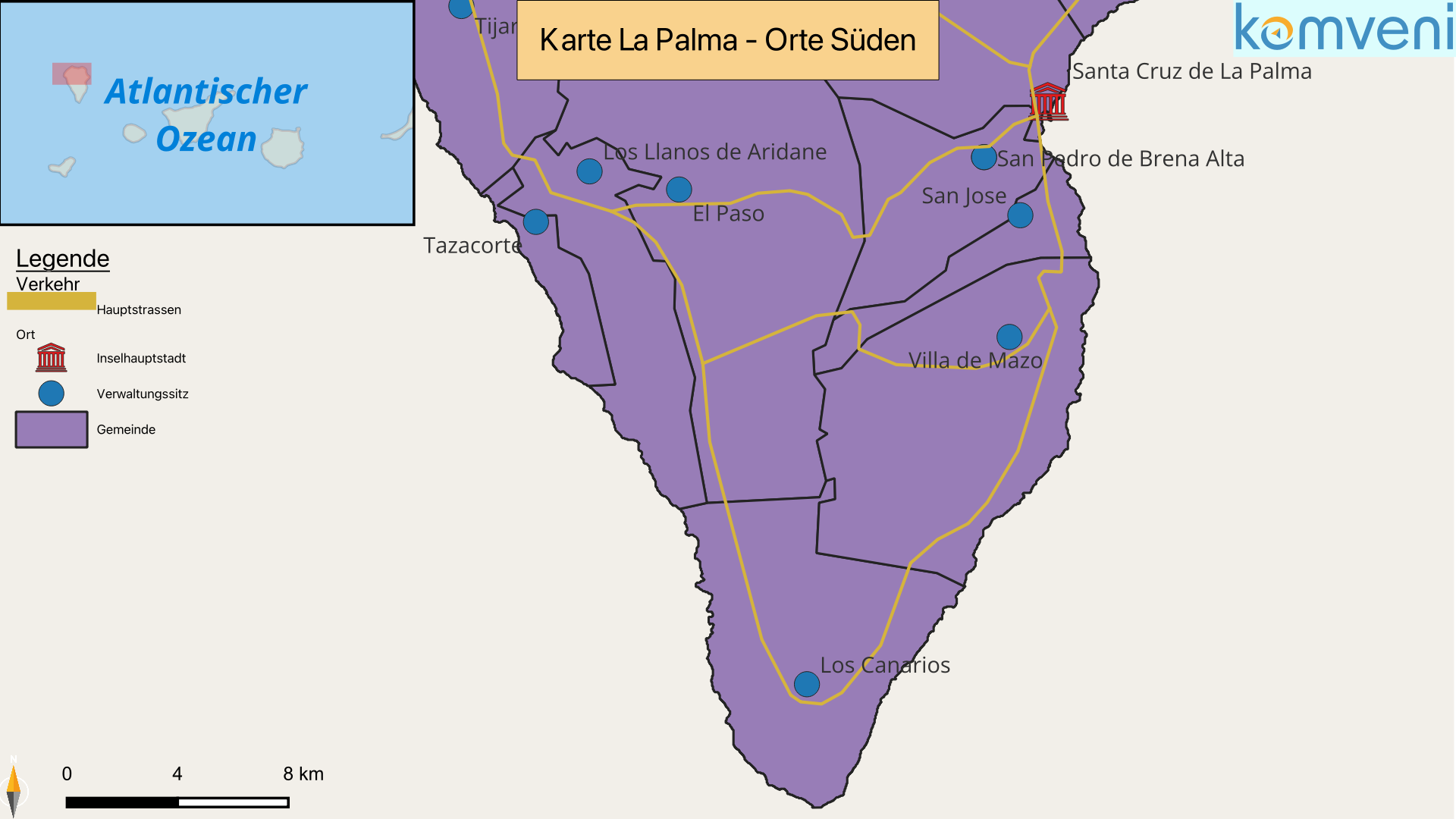 Karte La Palma Orte Sueden
