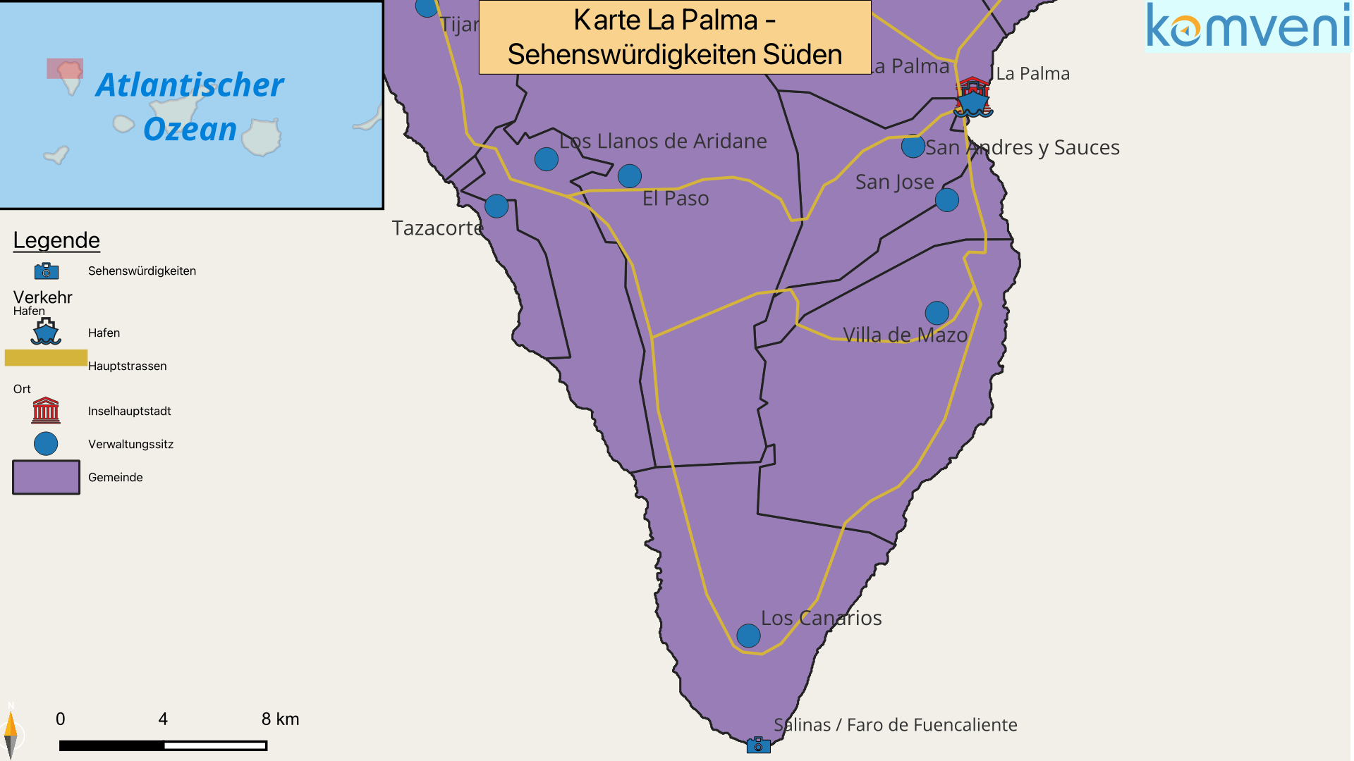 Karte La Palma Sehenswuerdigkeiten Sueden