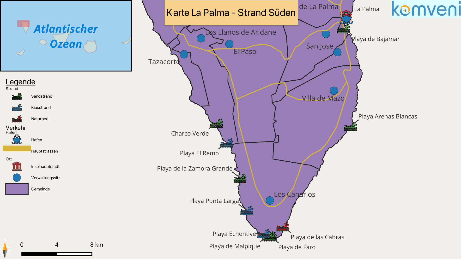 Karte La Palma Strand Sueden