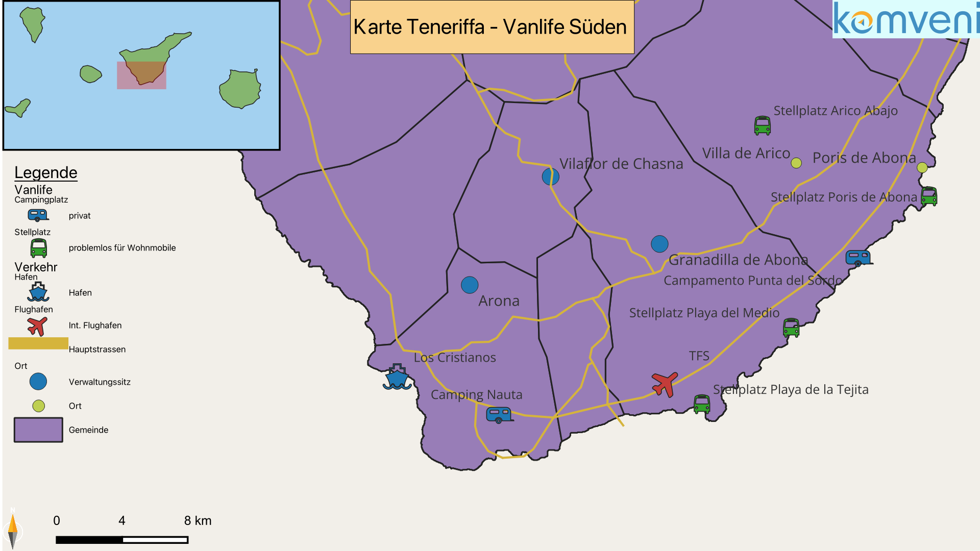 Karte Teneriffa Vanlife Süden