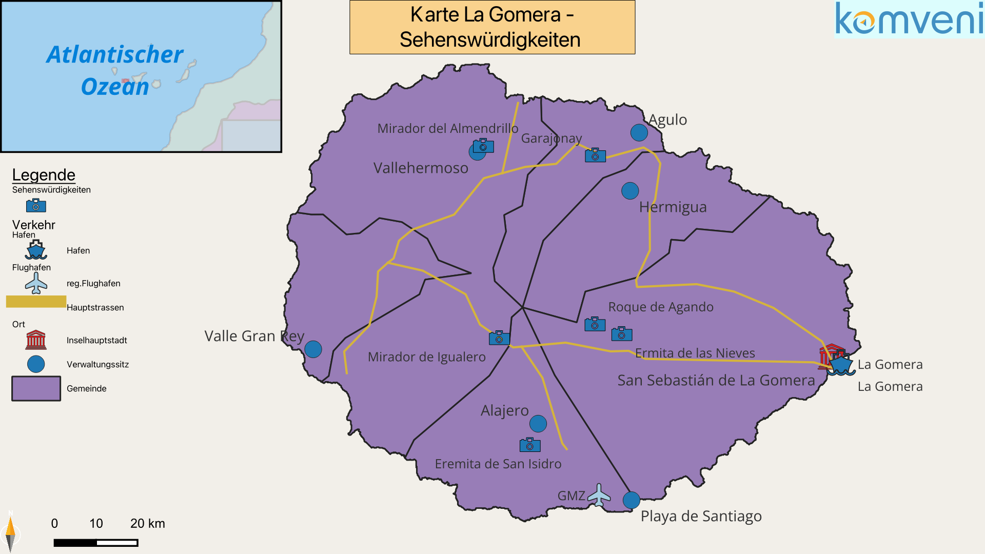 Karte La Gomera Sehenswuerdigkeiten