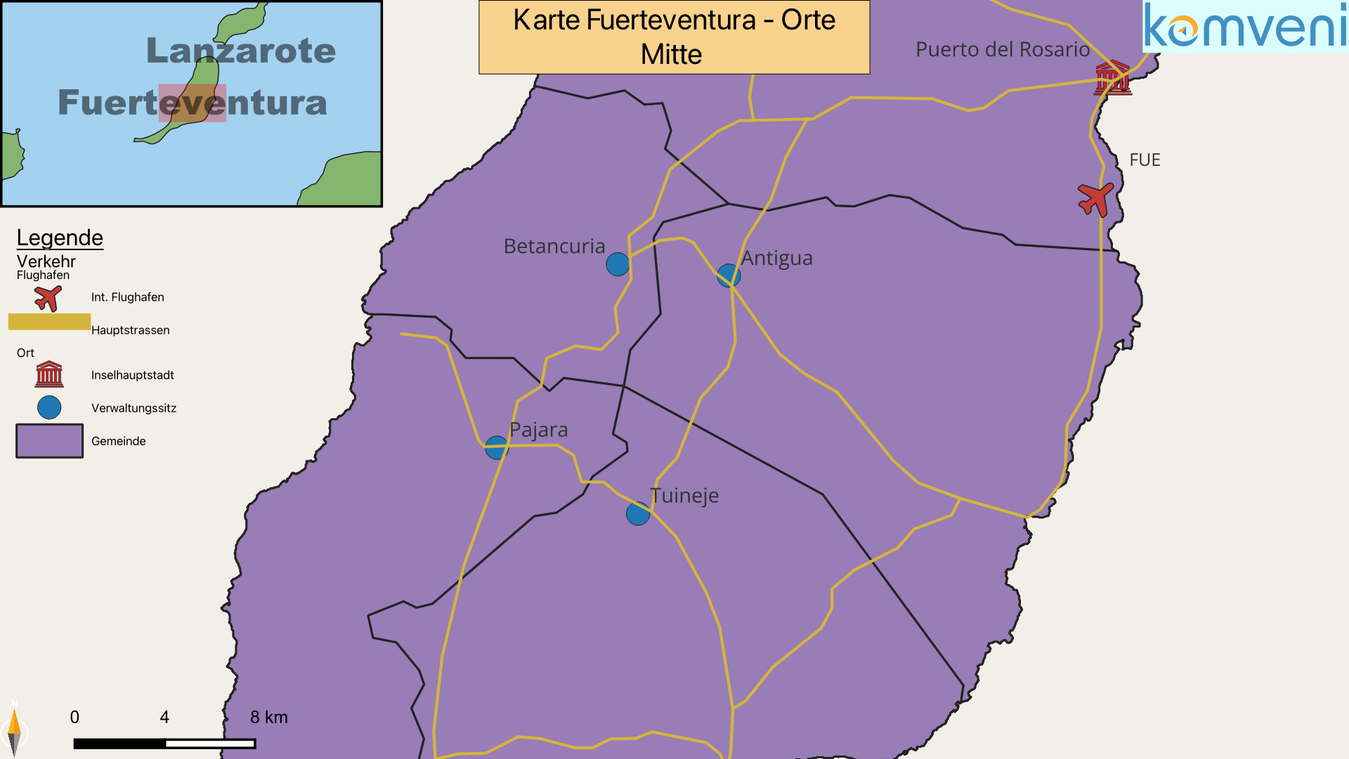 Karte Fuerteventura Orte Mitte