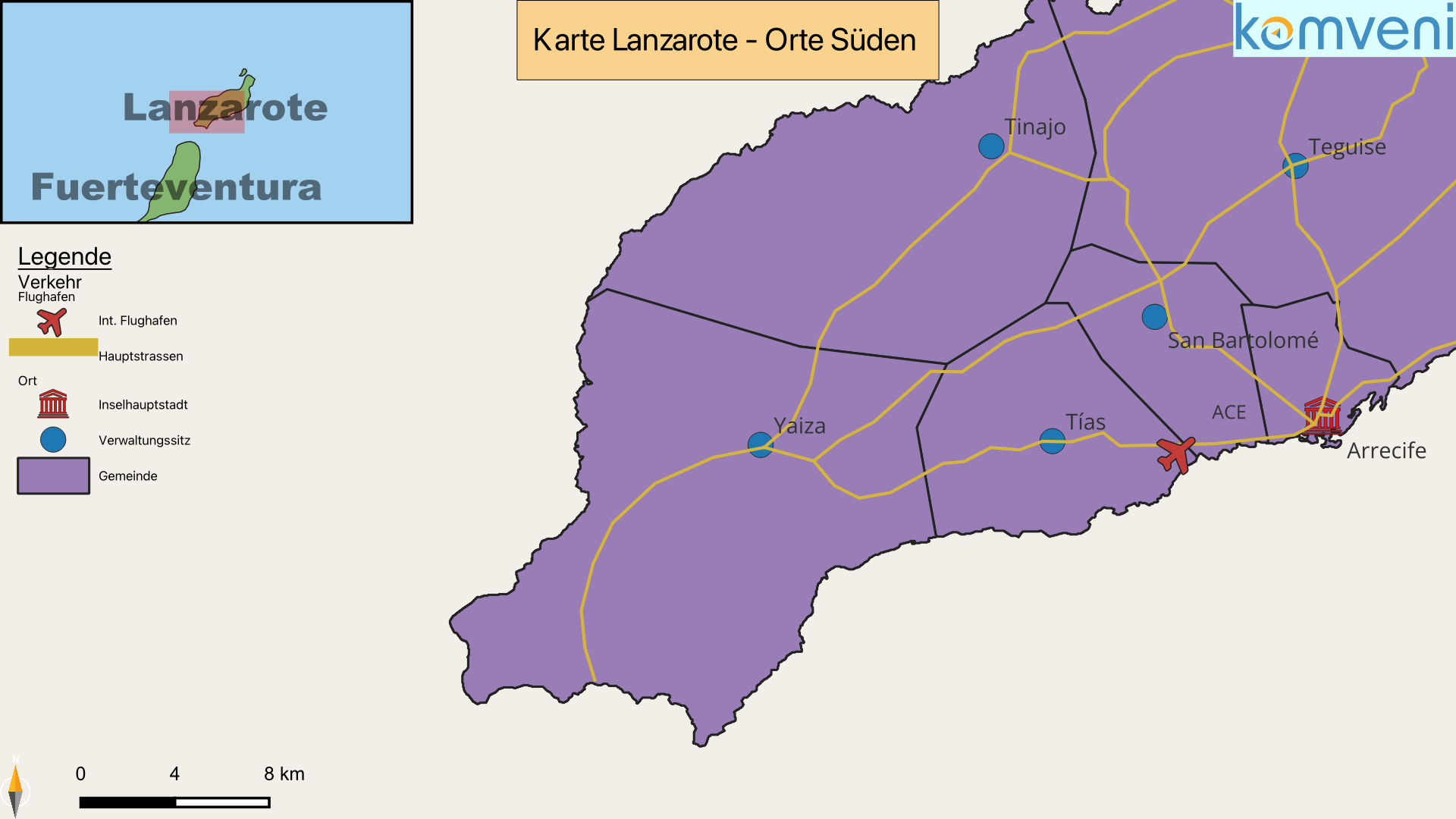 Karte Lanzarote - Orte Süden
